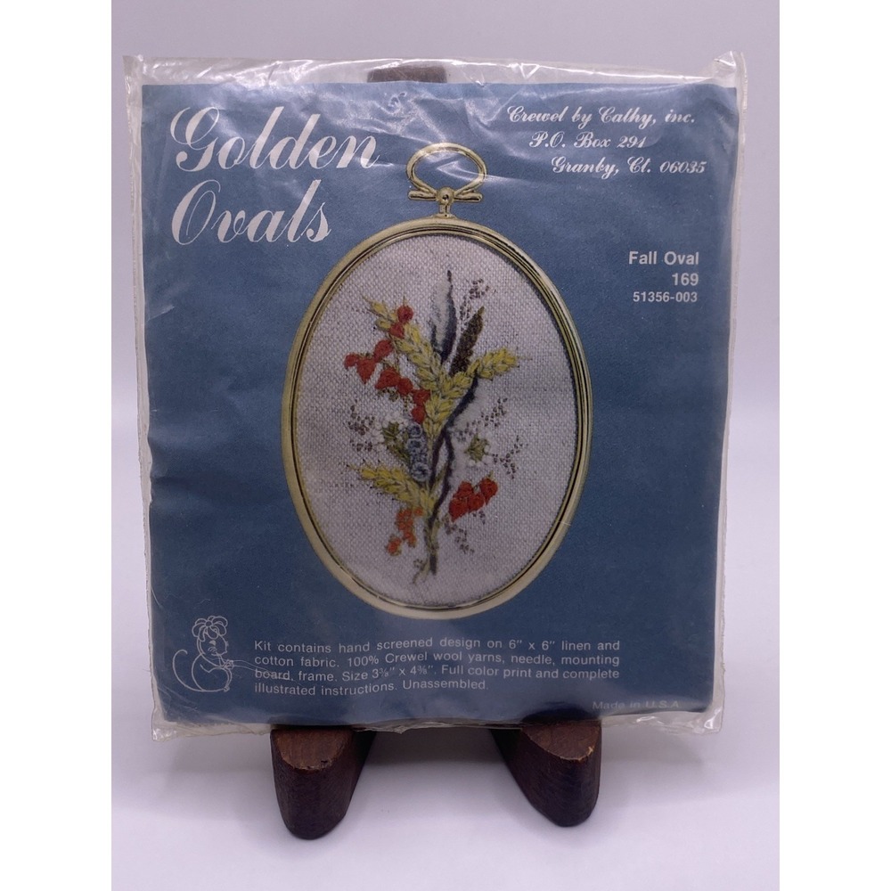 Vintage Crewel Embroidery Kit with Oval Frame New Complete Fall Oval 169